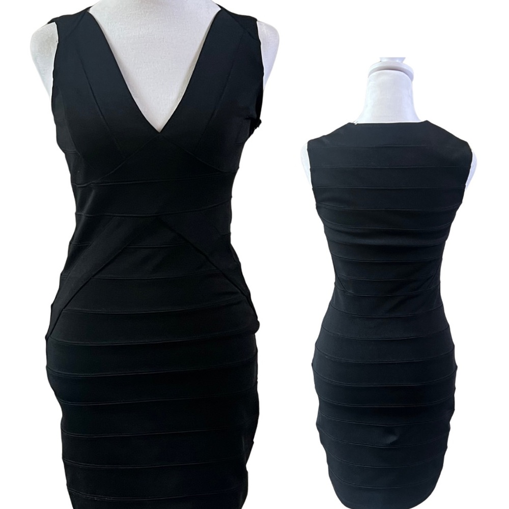Topshop Black Ribbed Bodycon Dress Sleeveless V-Neck Cocktail